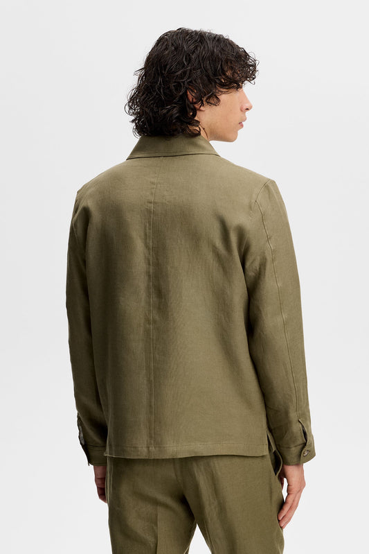 Julius Drape Linen Overshirt / Kalamata