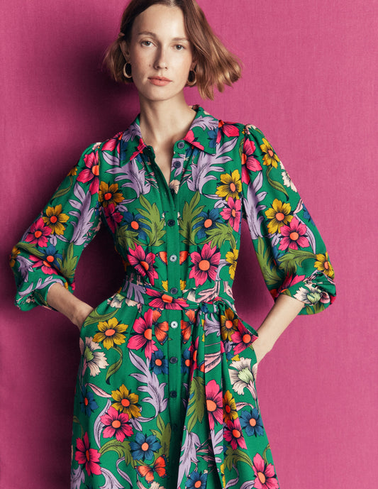 Maeve Occasion Shirt Dress-Jewel Green, Butterfly Bouquet