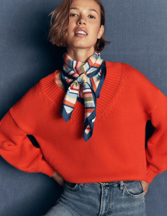 Lucy Cotton V-neck Jumper-Sunset Orange