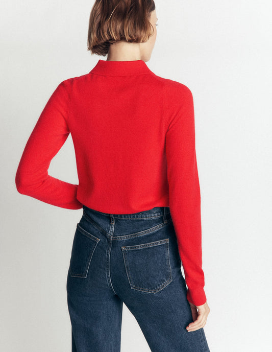 Bow Neck Knitted Jumper-Poppy Red