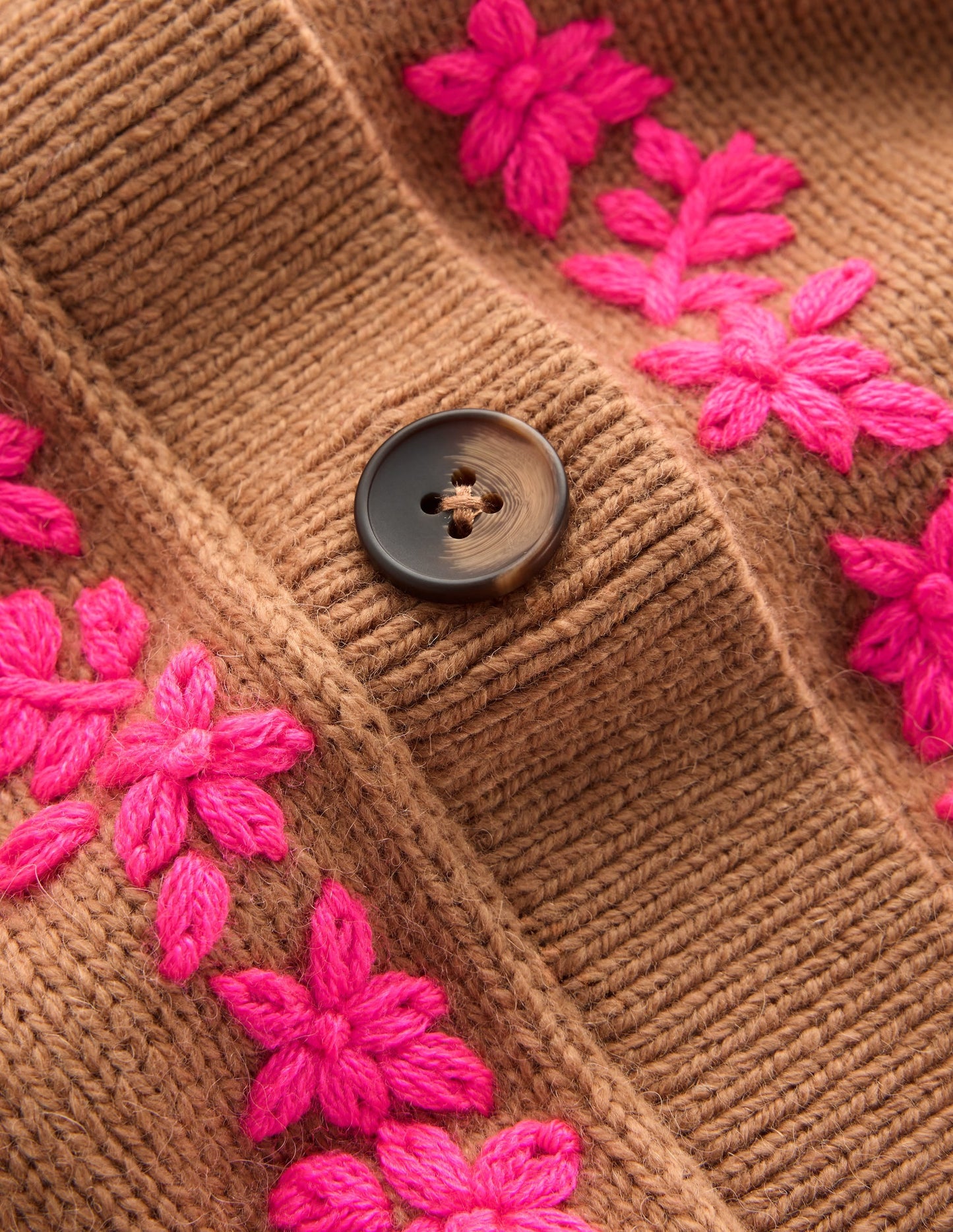Ella Embroidered Knit Cardigan-Camel, Embroidery