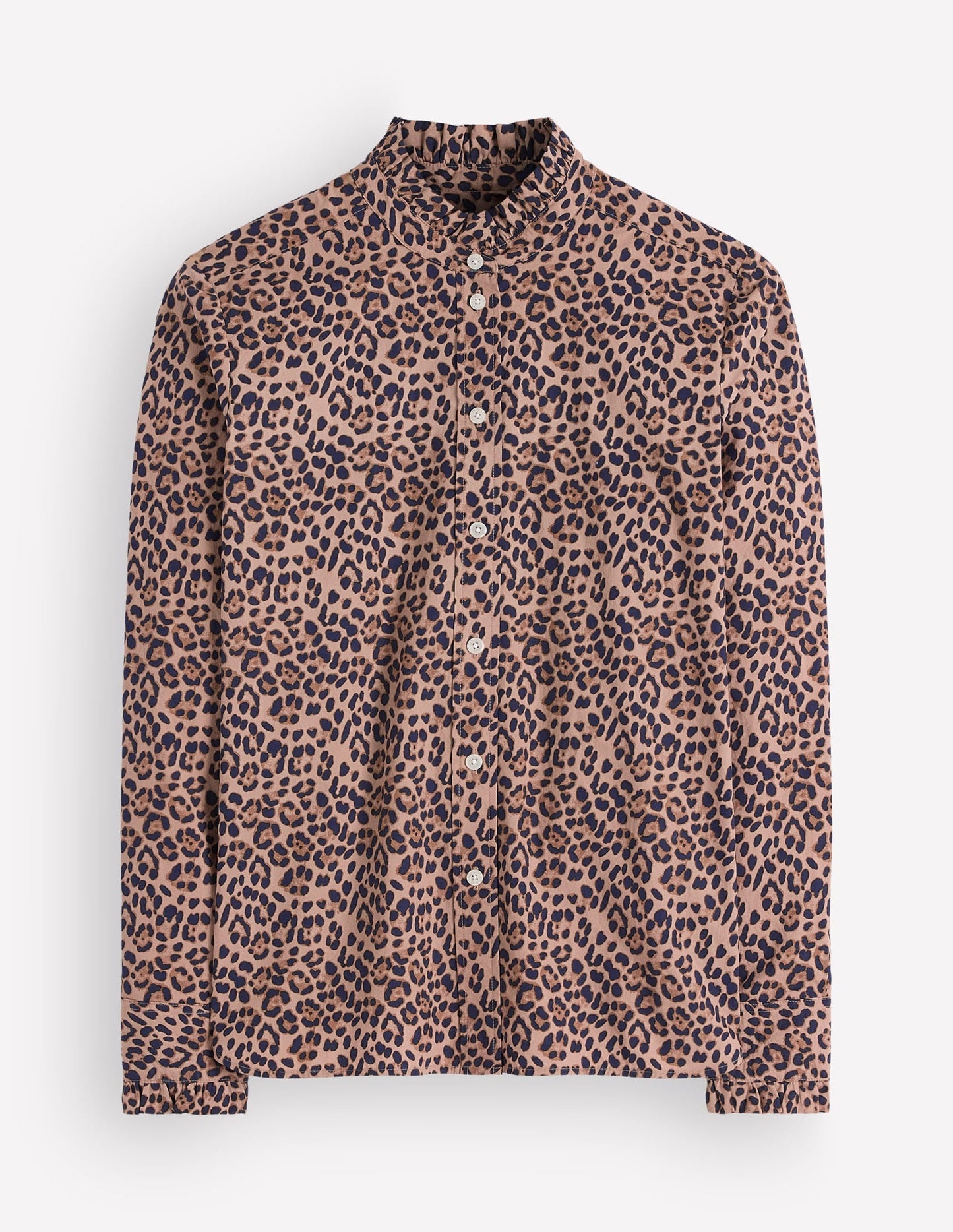 Sienna Frill Cotton Shirt-Demerara, Brushed Animal