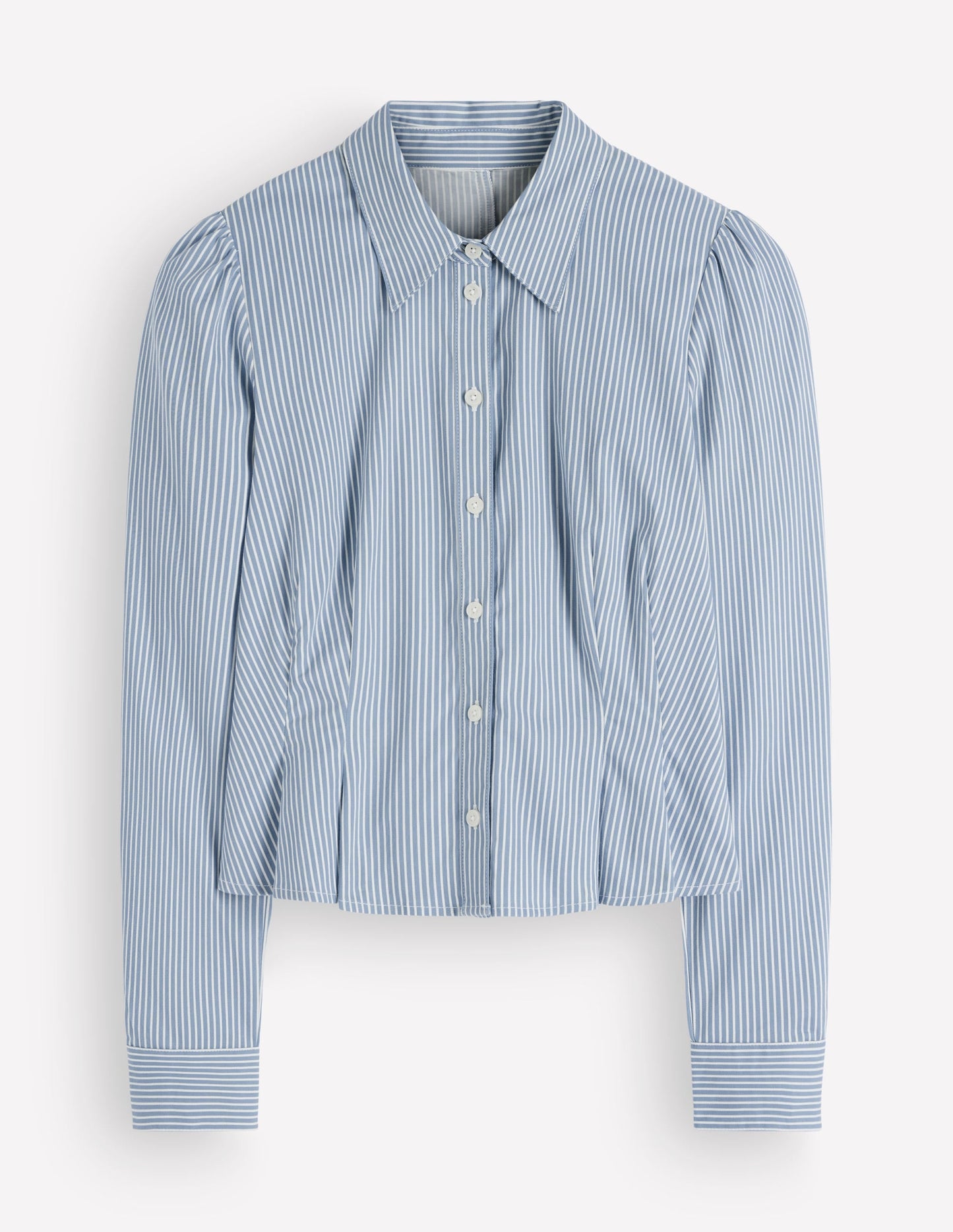 Julia Darted Cotton Shirt-Soft Blue, Ivory Stripe