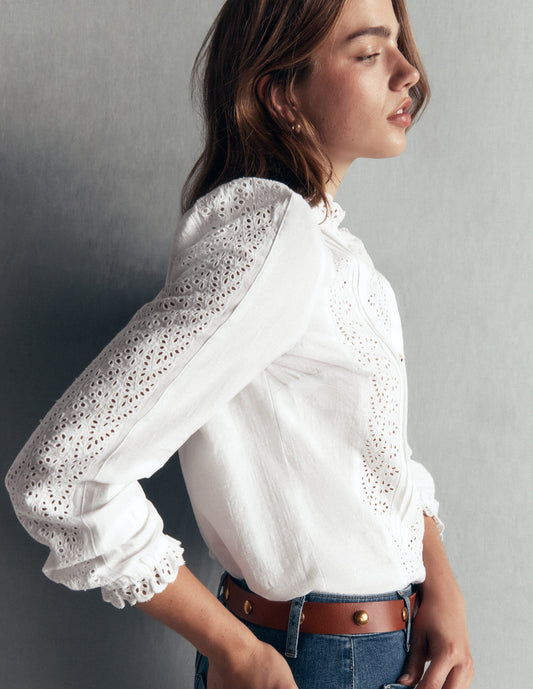 Broderie Cotton Top-Ivory Broderie