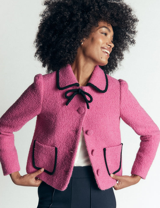 Branscombe Wool Bow Jacket-Pink Solid