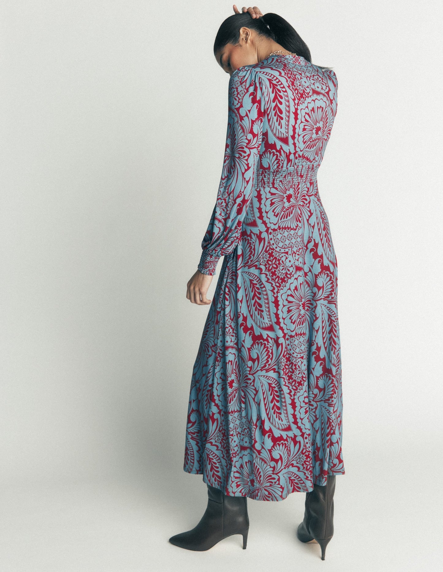 Georgia Jersey Midi Dress-Delphinum Blue, Botanical