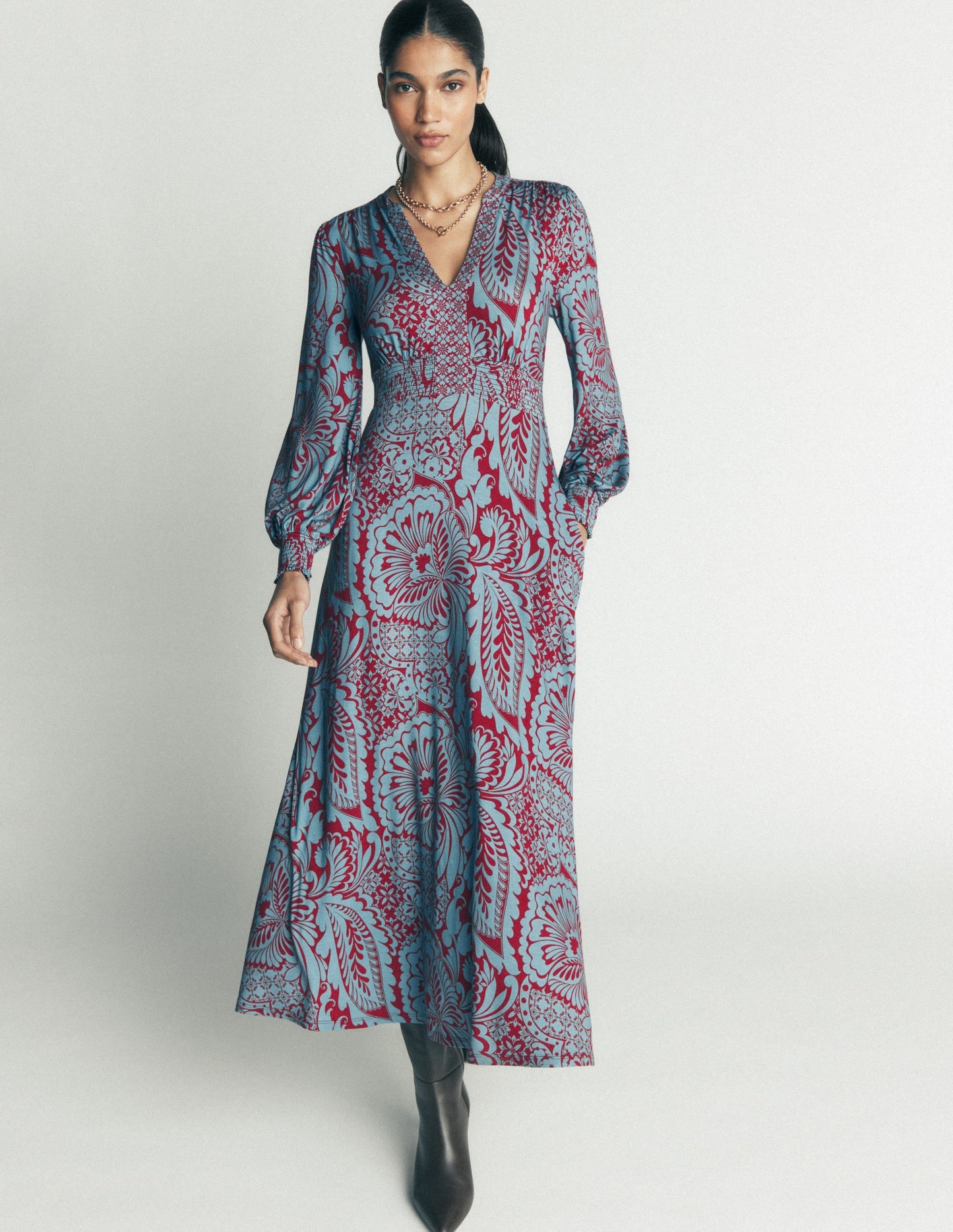 Georgia Jersey Midi Dress-Delphinum Blue, Botanical