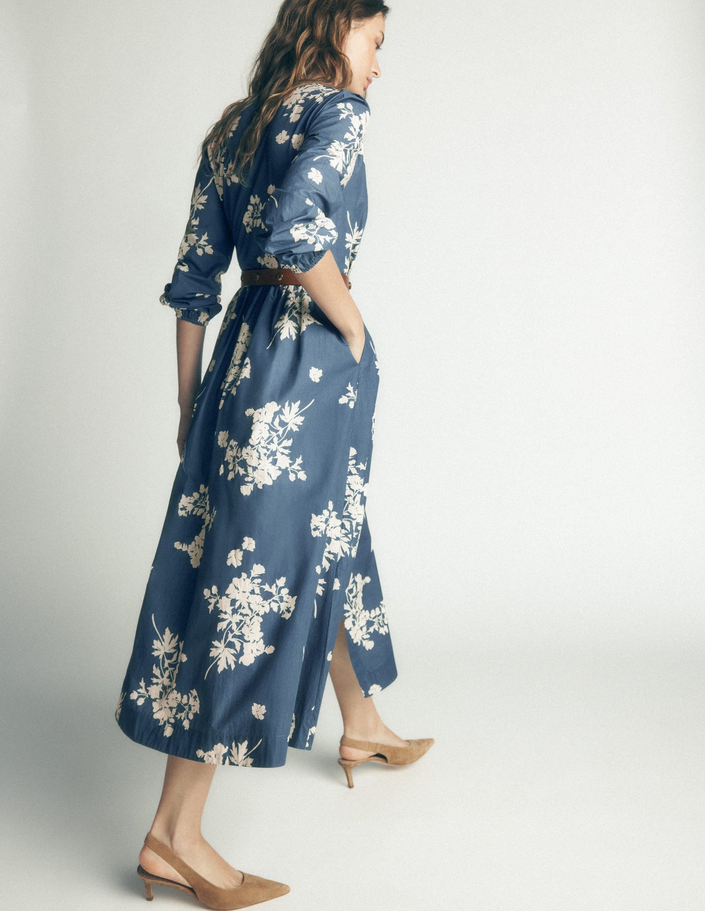 Nicola Cotton Midi Dress-Blue, Flecked Bunch