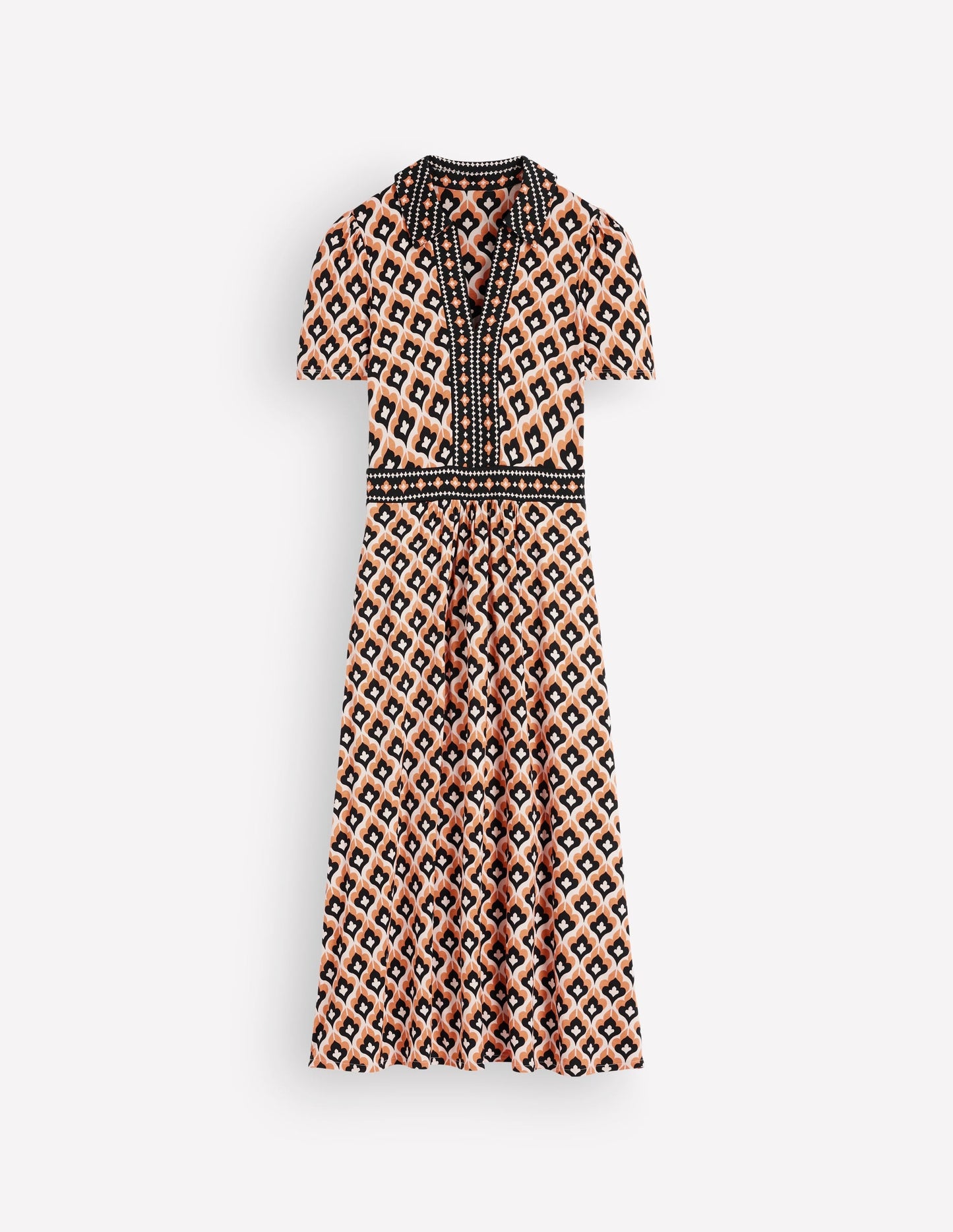 Heidi Jersey Midi Tea Dress-Almond Milk, Geo