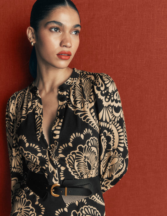 Eli Belted Jersey Midi Dress-Black, Flourishing Medley