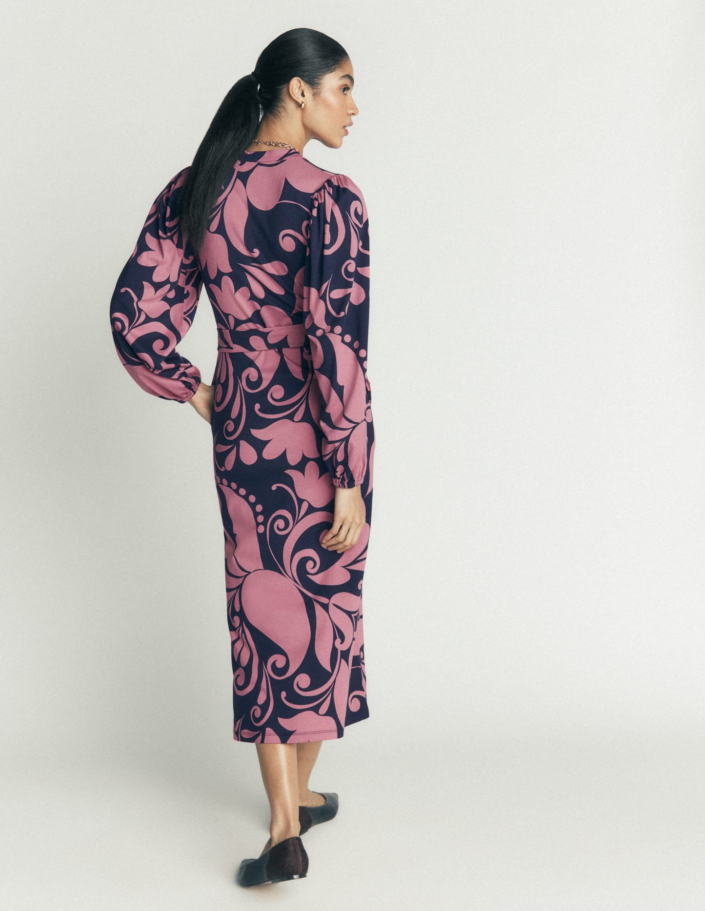 Eli Belted Jersey Midi Dress-Pink Heather, Floral Breeze