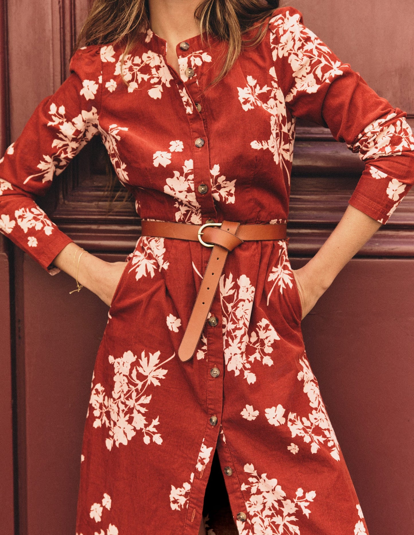 Louise Cord Midi Shirt Dress-Arabian Spice, Flecked Bunch
