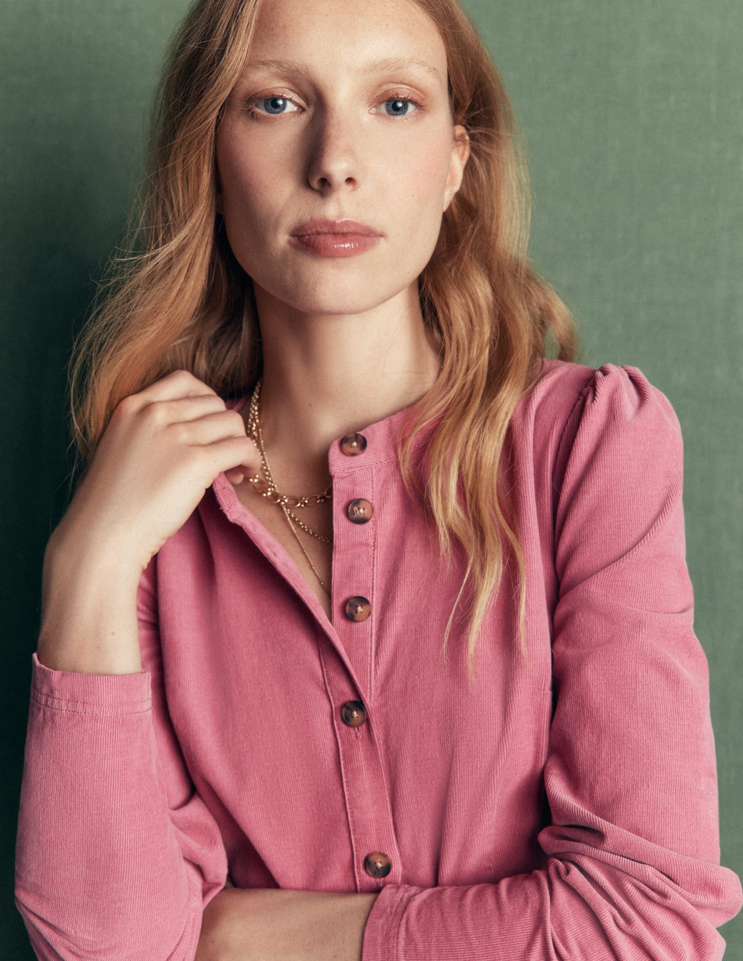 Louise Cord Midi Shirt Dress-Pink Heather