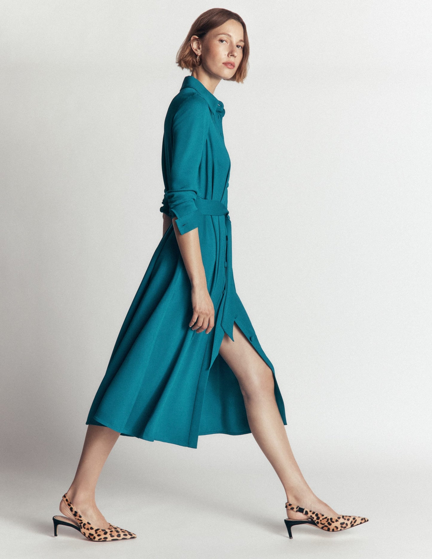Kate Pleated Shirt Dress-Deep Sea Green
