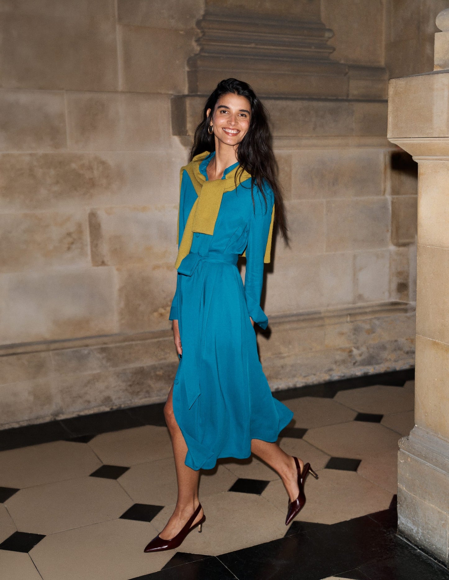 Kate Pleated Shirt Dress-Deep Sea Green