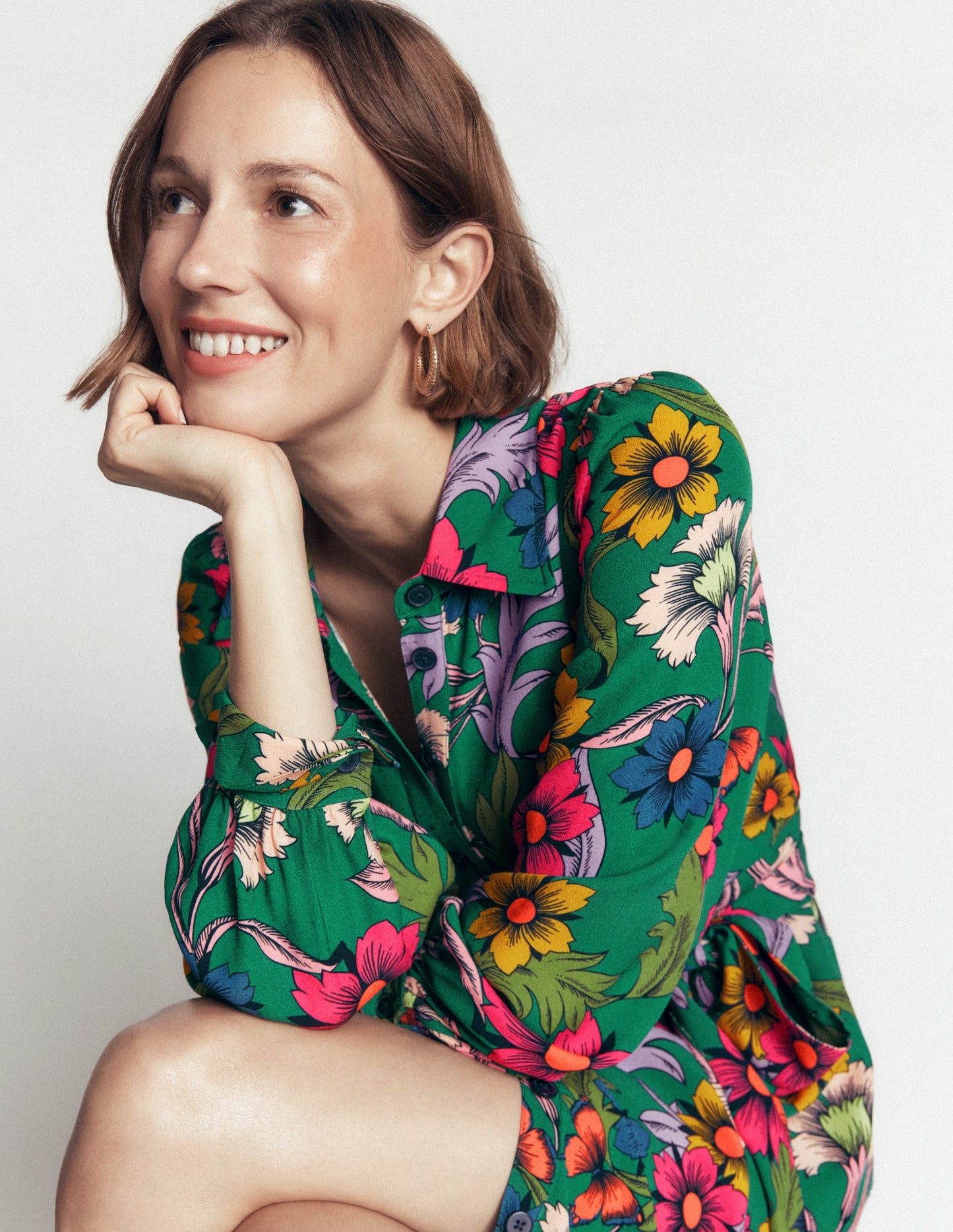 Maeve Occasion Shirt Dress-Jewel Green, Butterfly Bouquet