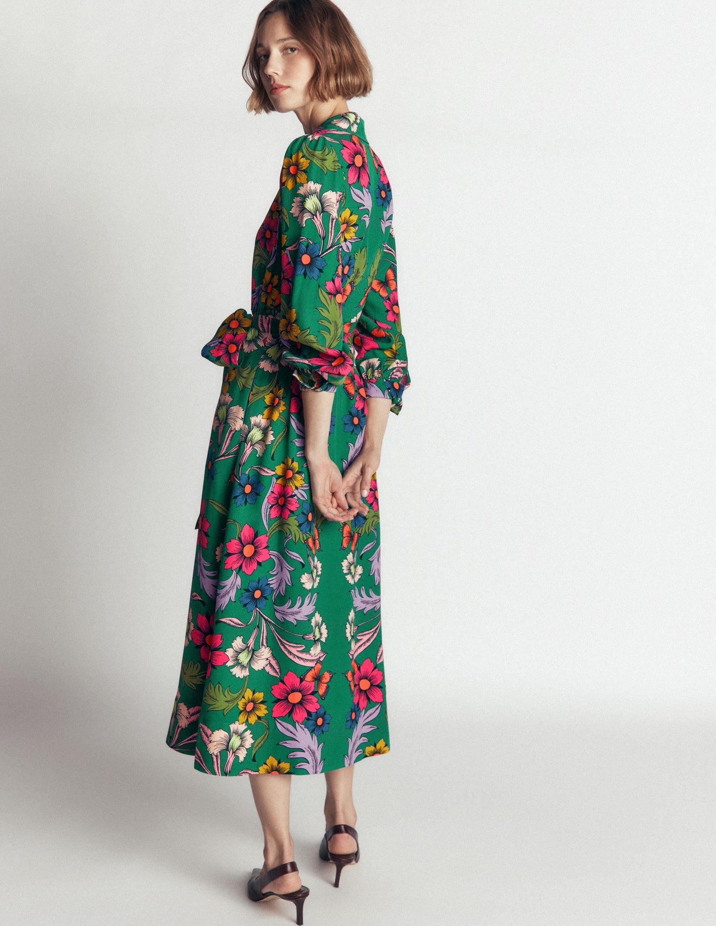 Maeve Occasion Shirt Dress-Jewel Green, Butterfly Bouquet