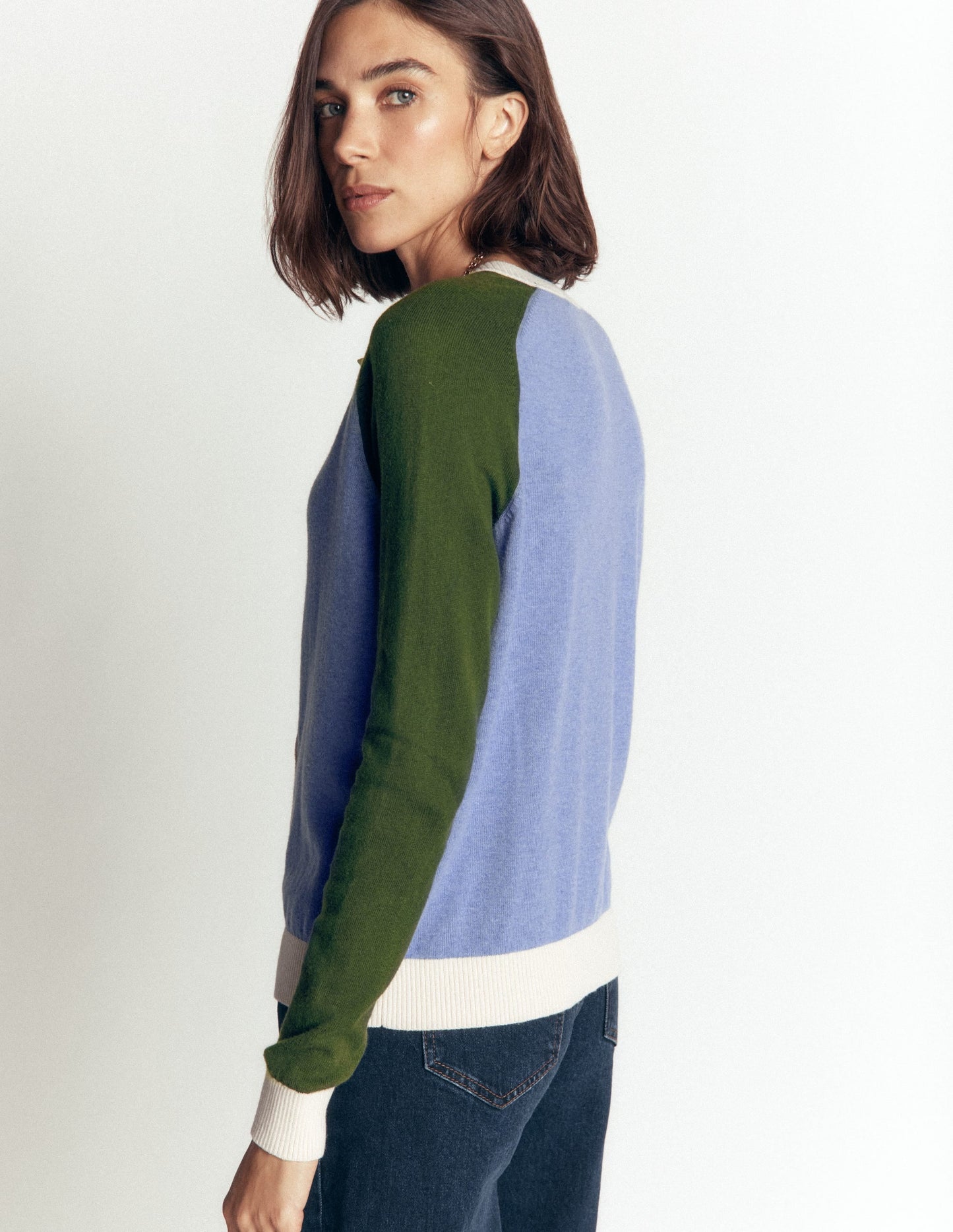 Meg Raglan Sleeve Cardigan-Blue colour block
