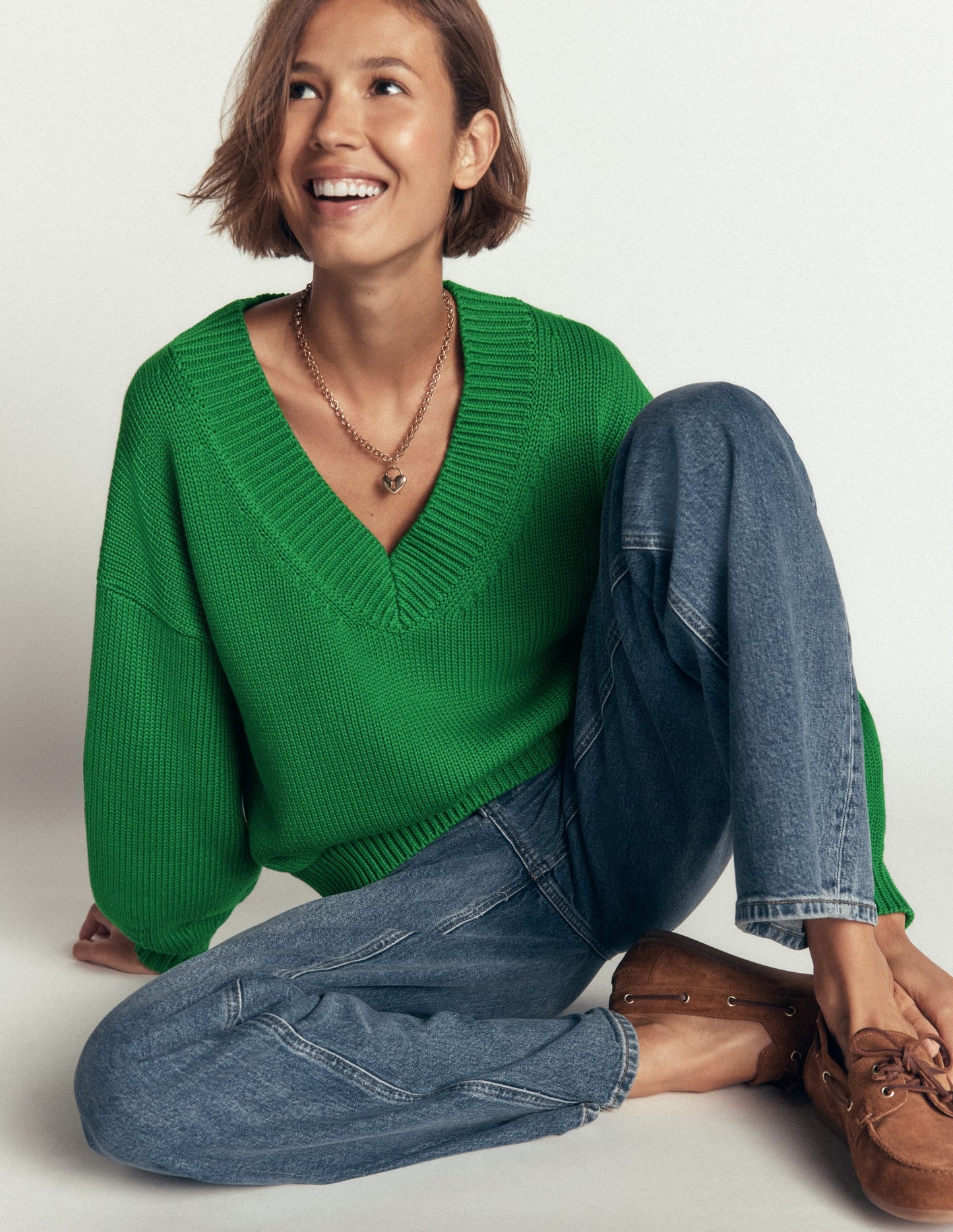 Lucy Cotton V-neck Jumper-Highland Green