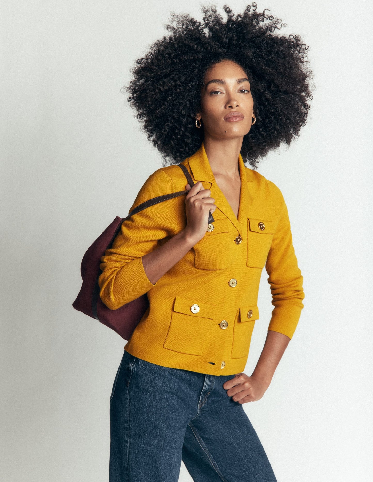Phoebe Collared Knitted Jacket-Golden Rye
