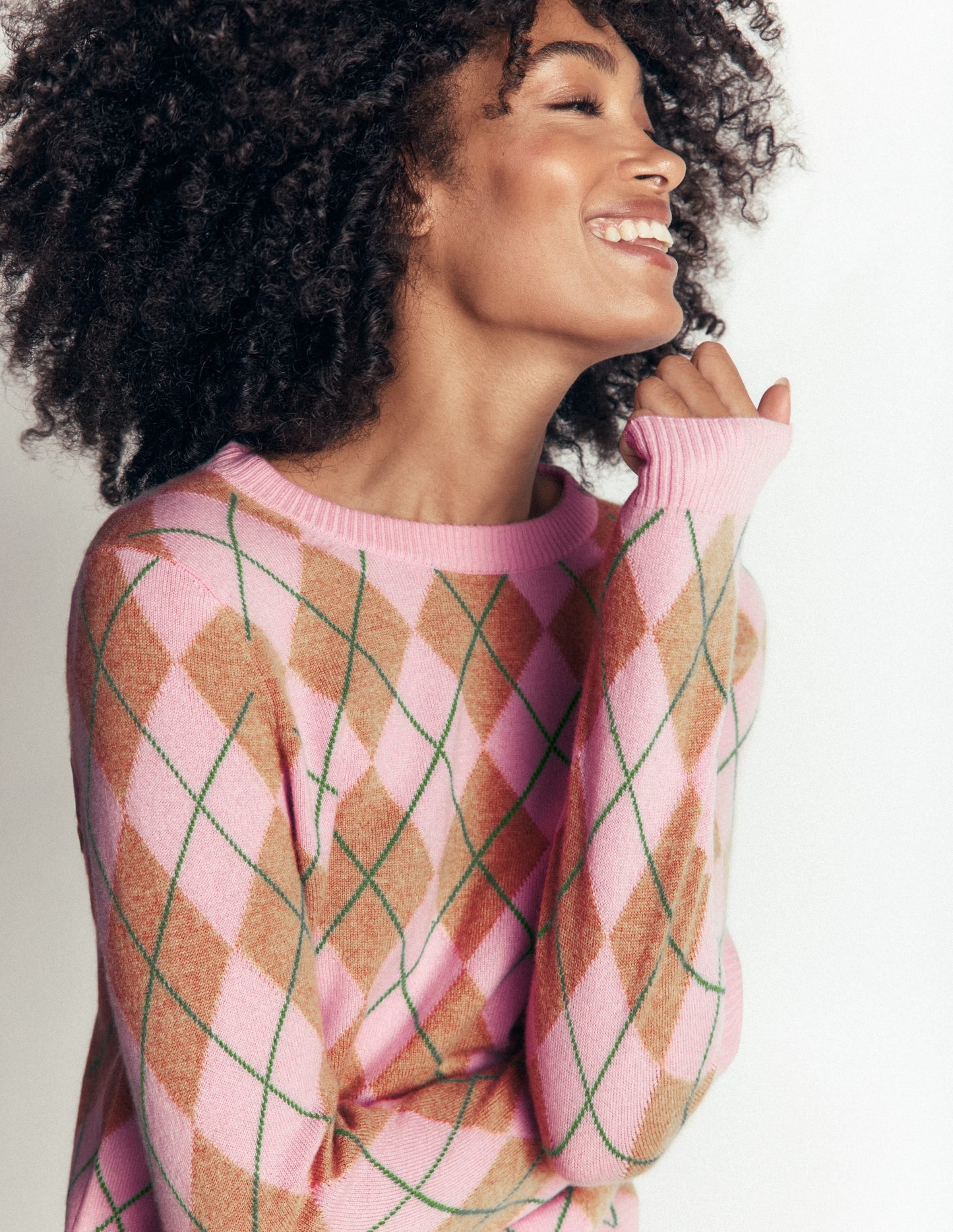 Elsie Cashmere Crew Jumper-Pink Heather, Argyle