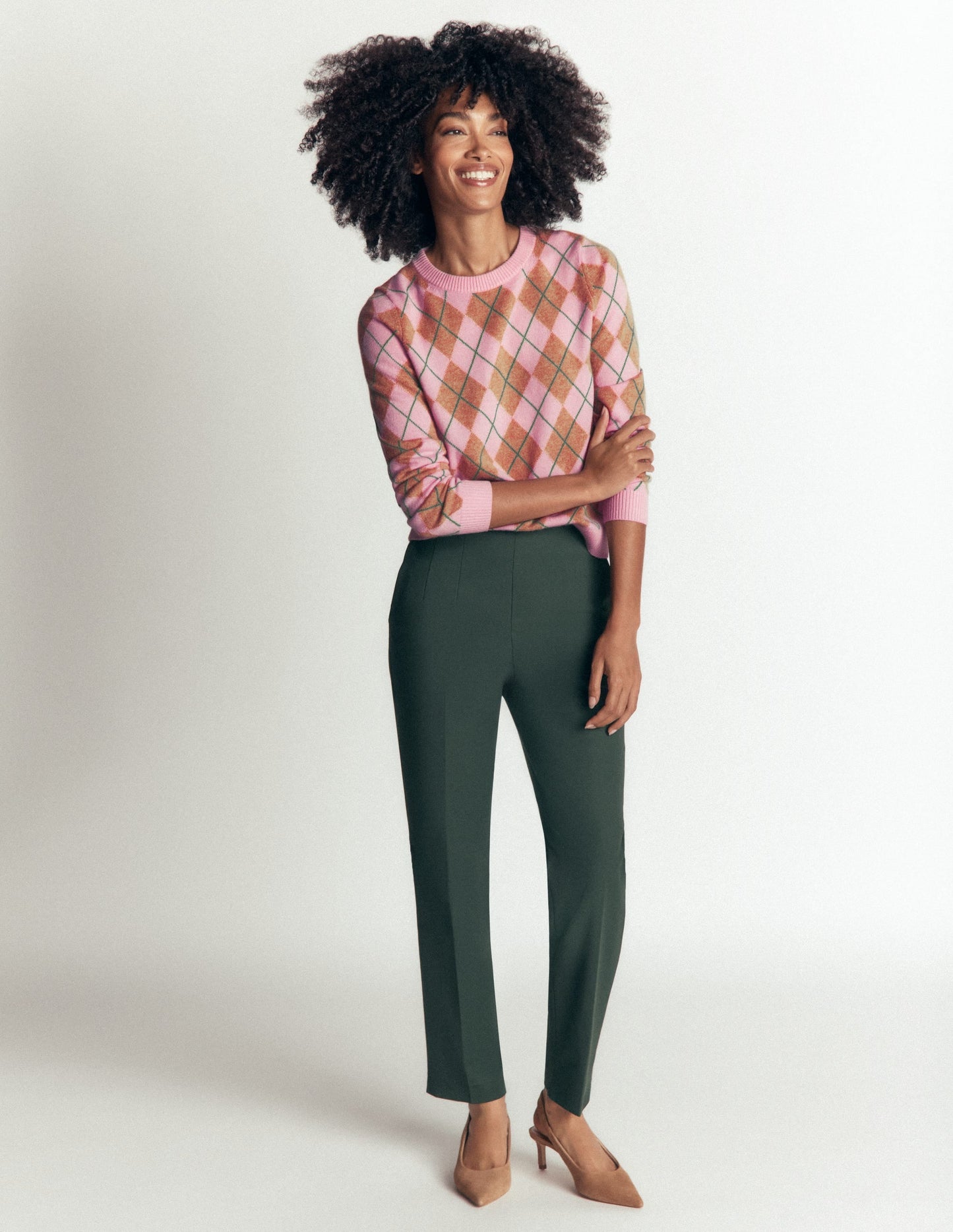 Elsie Cashmere Crew Jumper-Pink Heather, Argyle