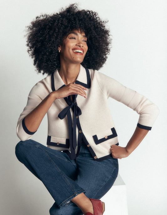 Elizabeth Bow Knitted Jacket-Warm Ivory