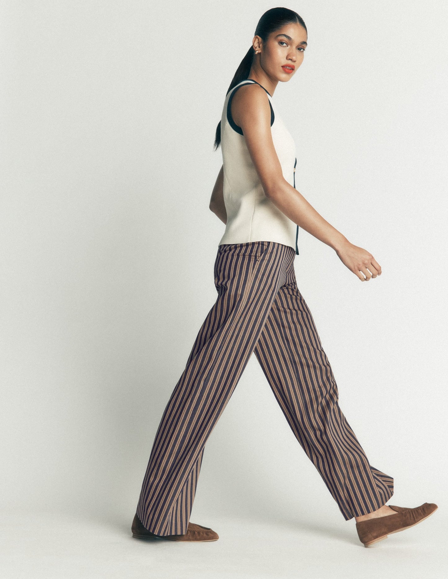 Belgravia Tailored Trousers-Navy, Camel Stripe