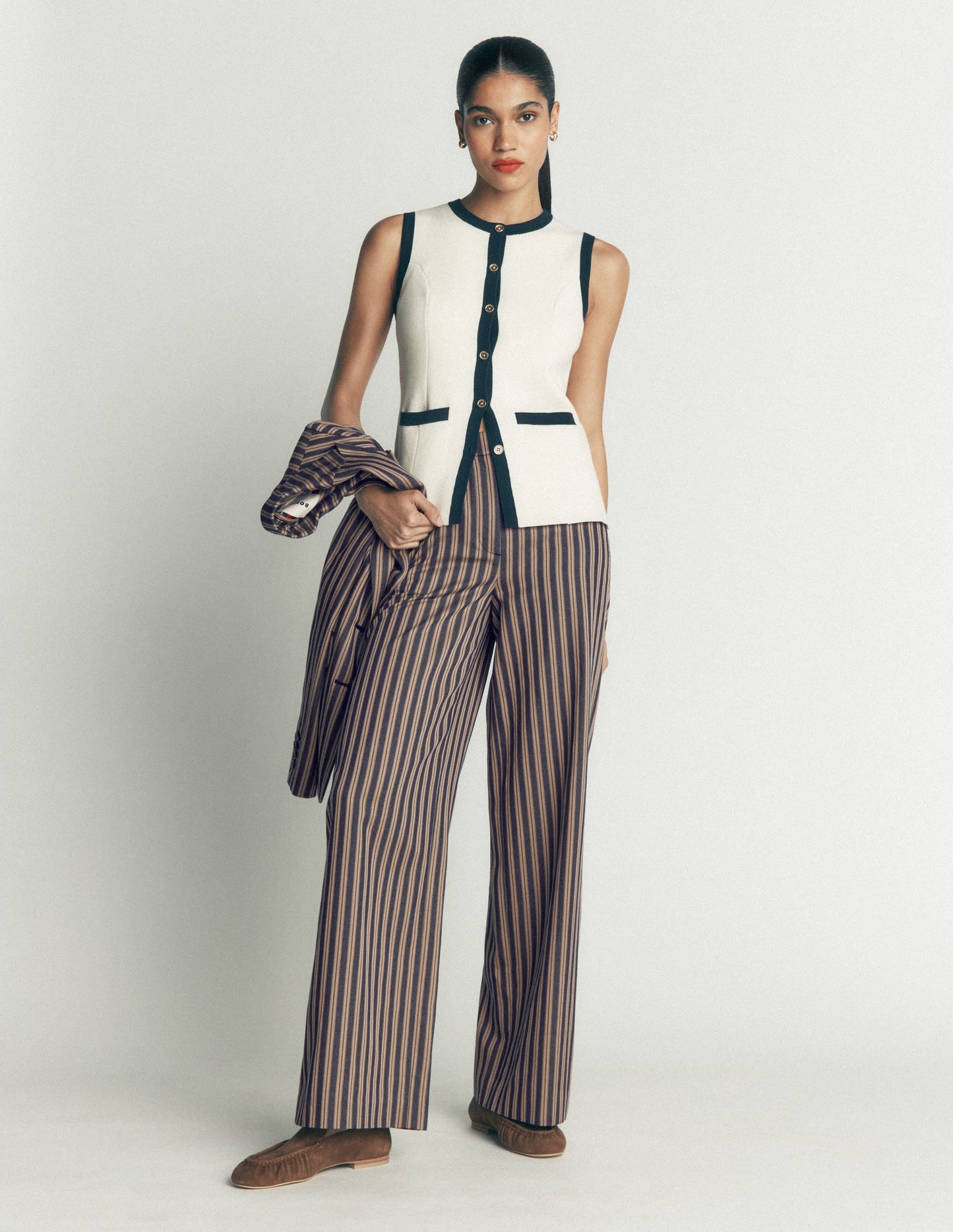 Belgravia Tailored Trousers-Navy, Camel Stripe