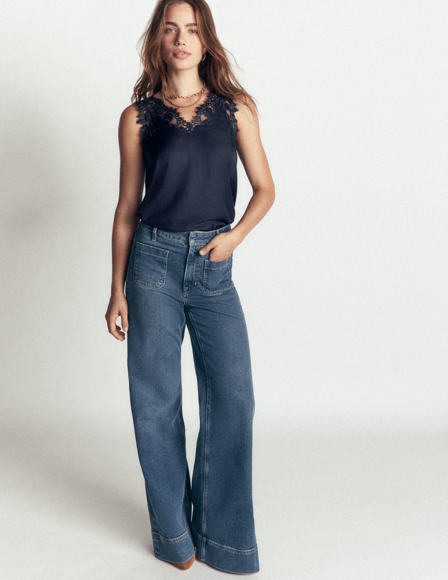 Ara Silk Blend Lace Cami-French Navy