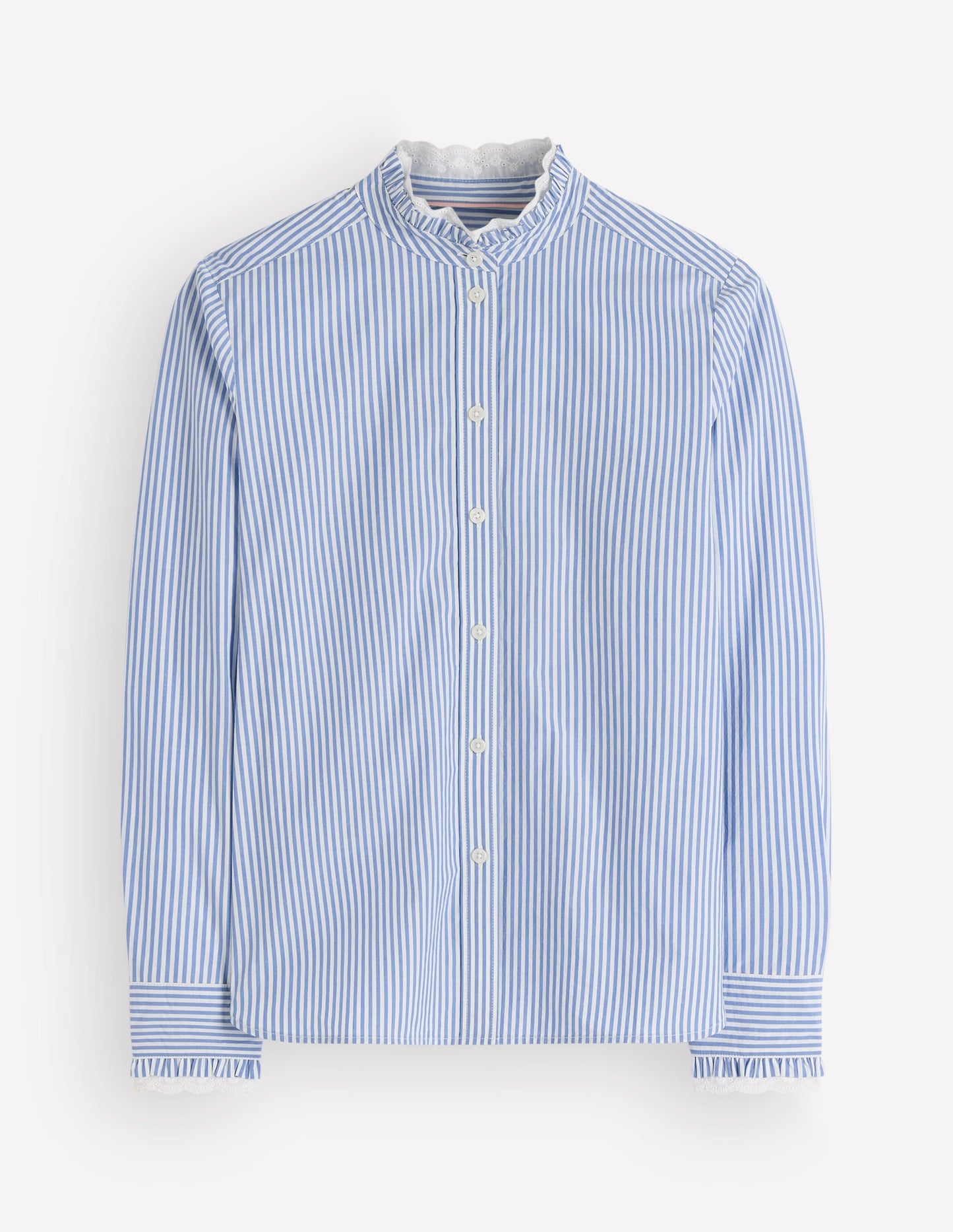Sienna Frill Cotton Shirt-Forget Me Not, Ivory Stripe