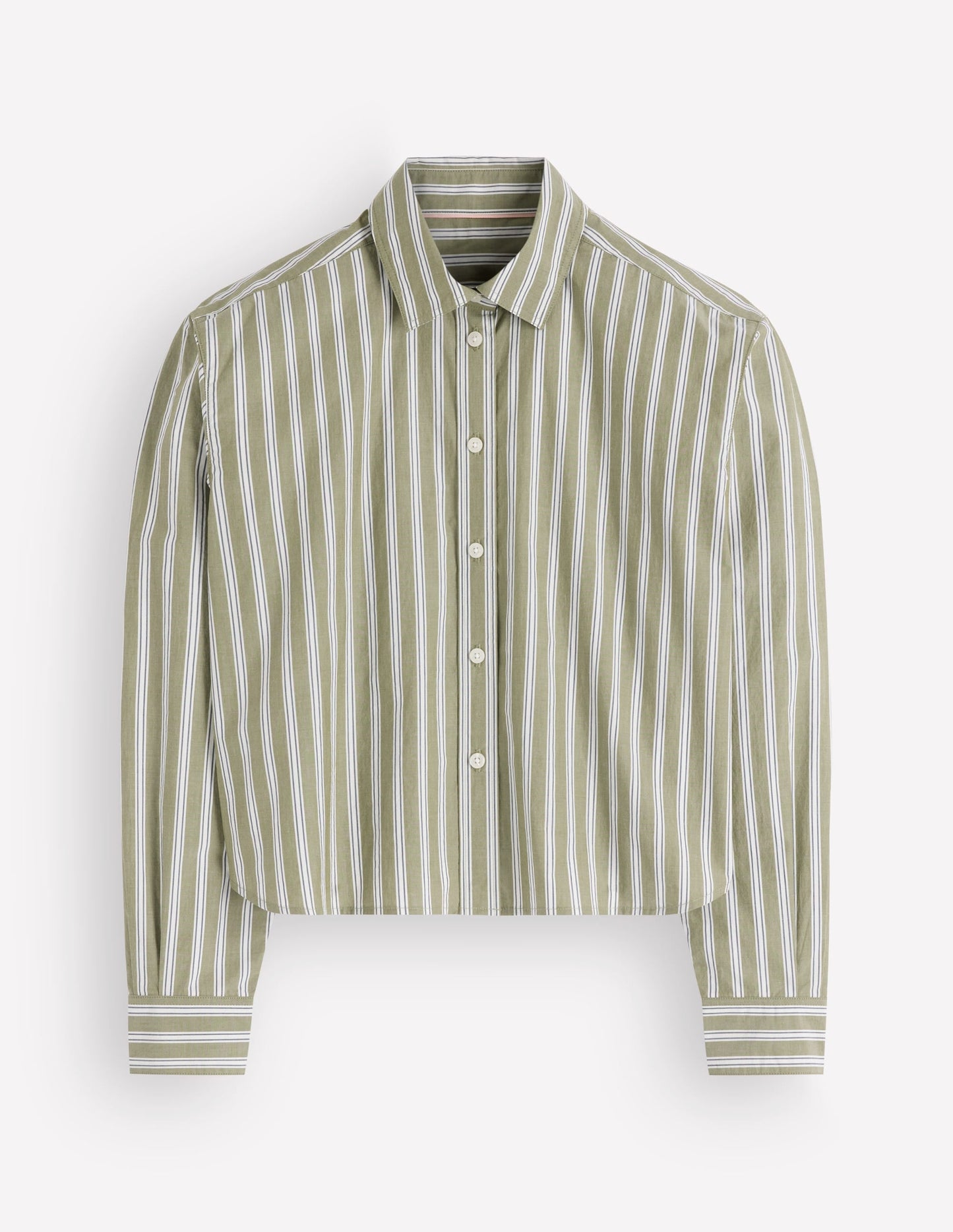 Sienna Cropped Cotton Shirt-Olive, Navy Tram Stripe