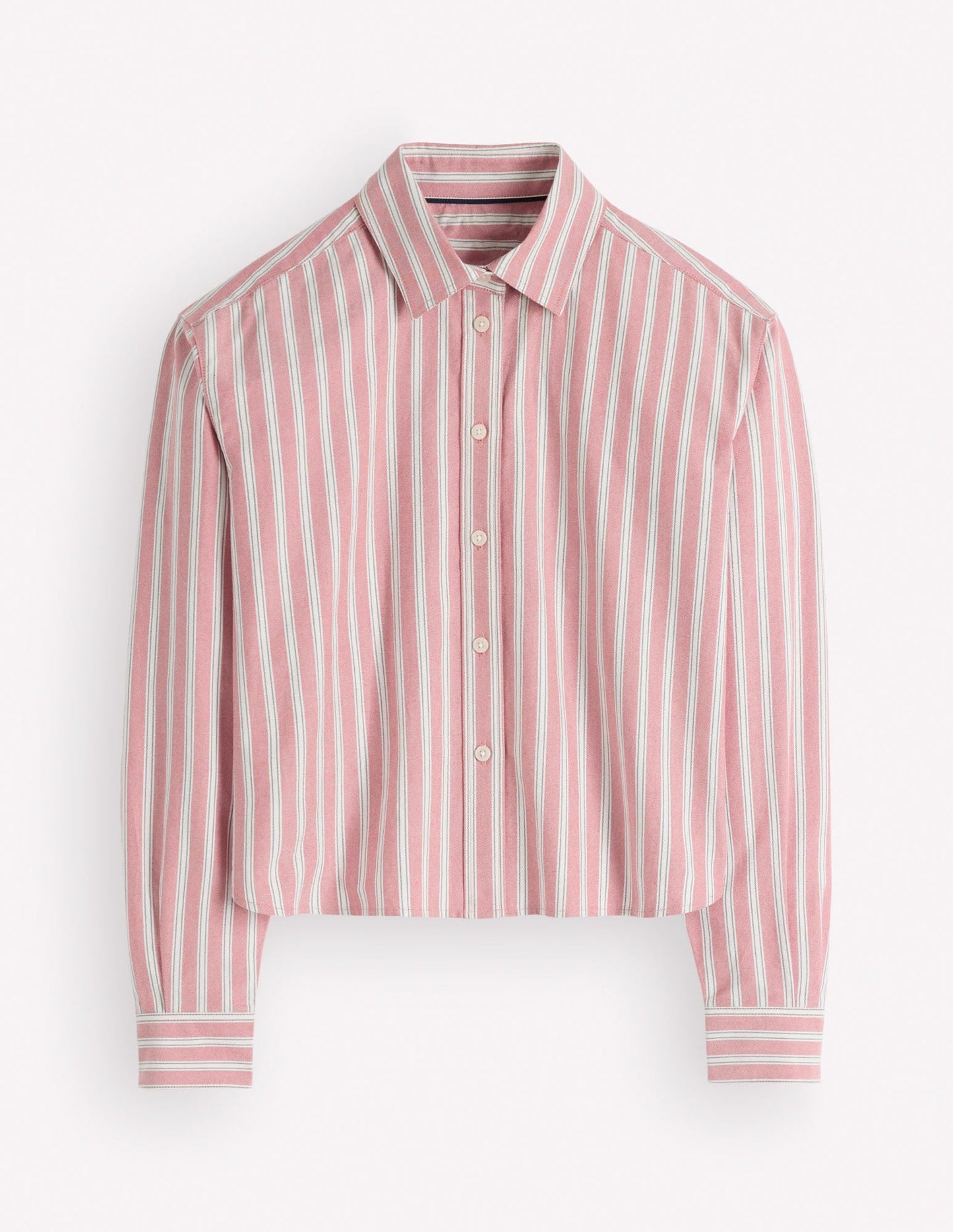 Sienna Cropped Cotton Shirt-Red, Navy Tram Stripe