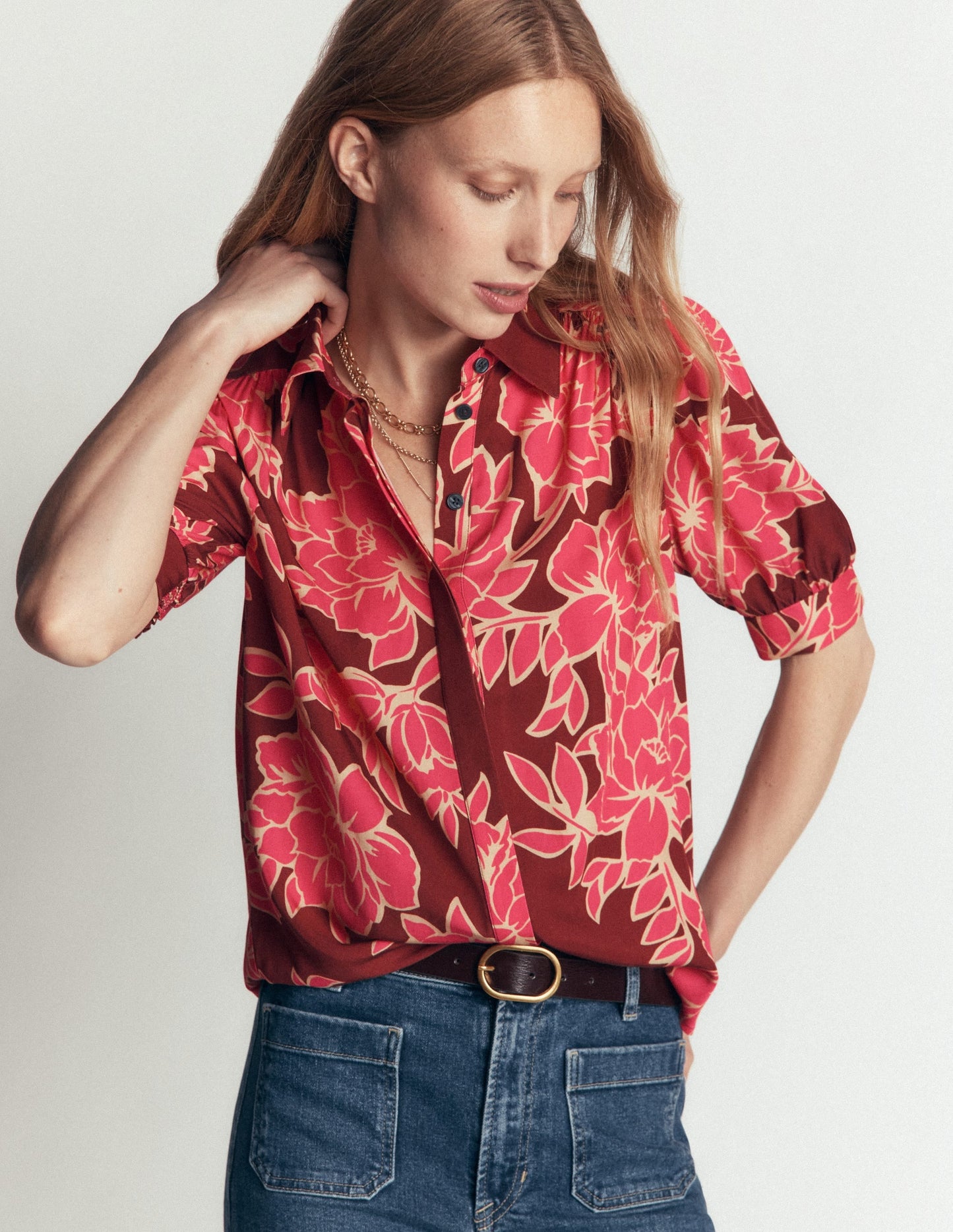 Penelope Viscose Top-Bright Rouge, Enchanted Peony