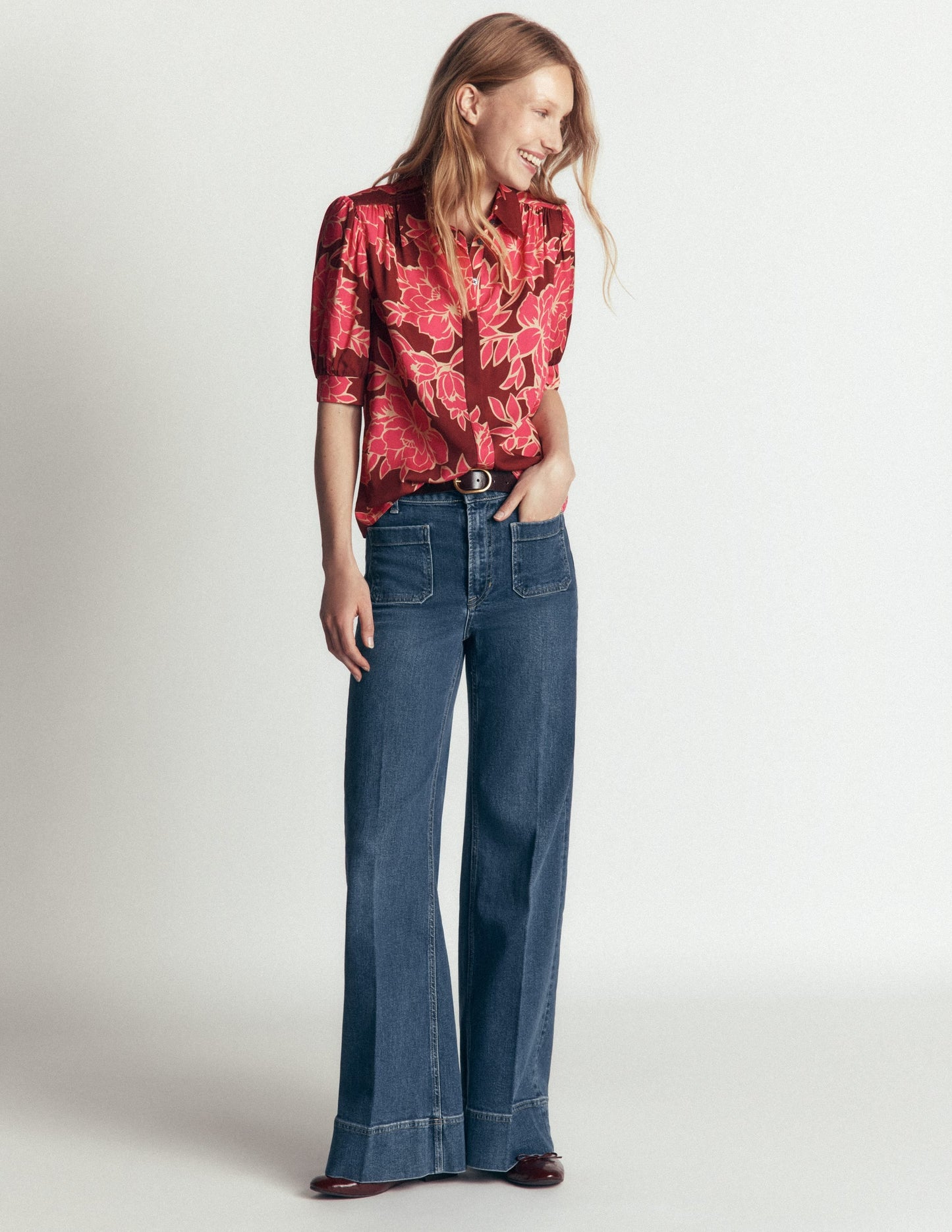 Penelope Viscose Top-Bright Rouge, Enchanted Peony