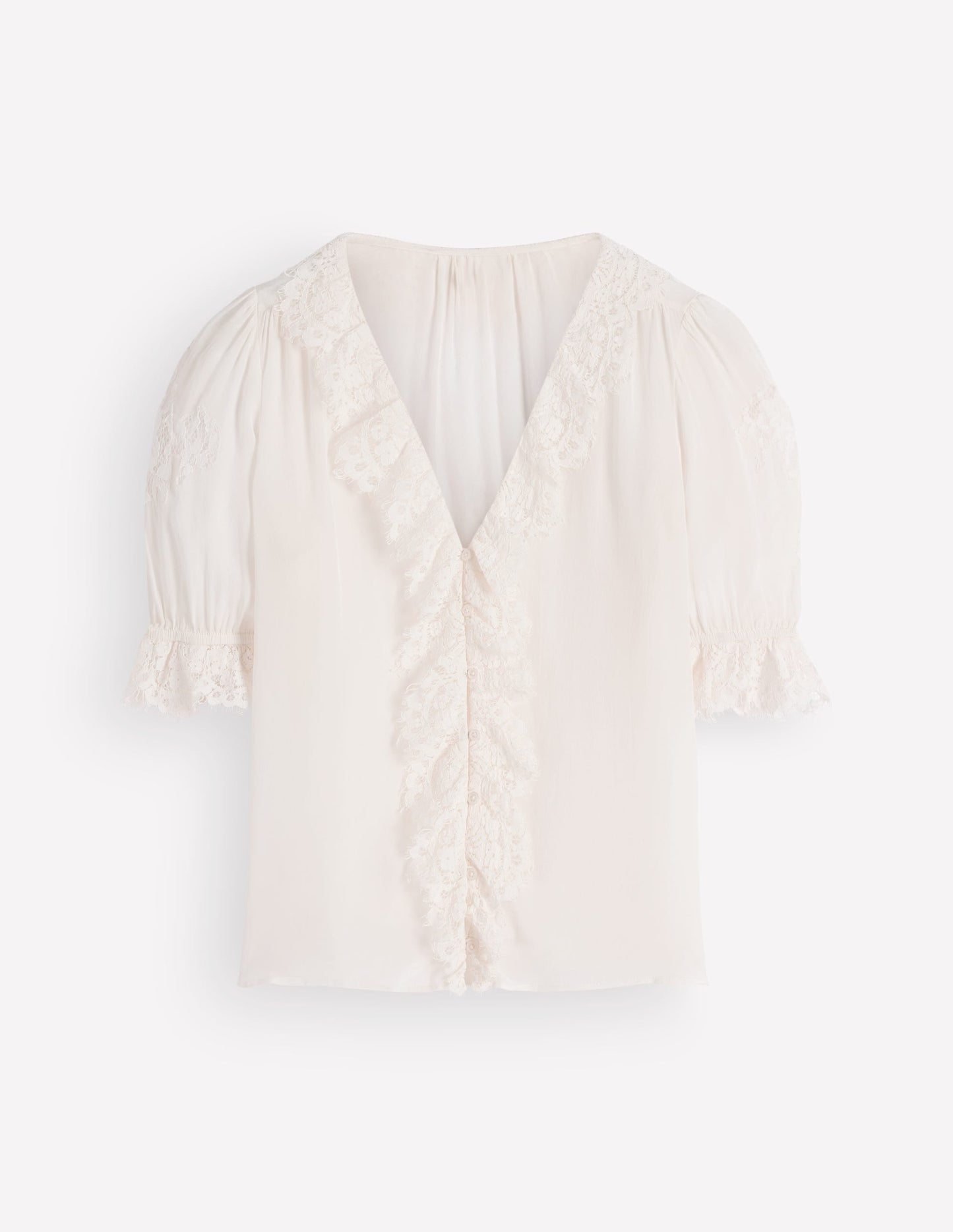 Ruffle V-neck Lace Top-Ivory