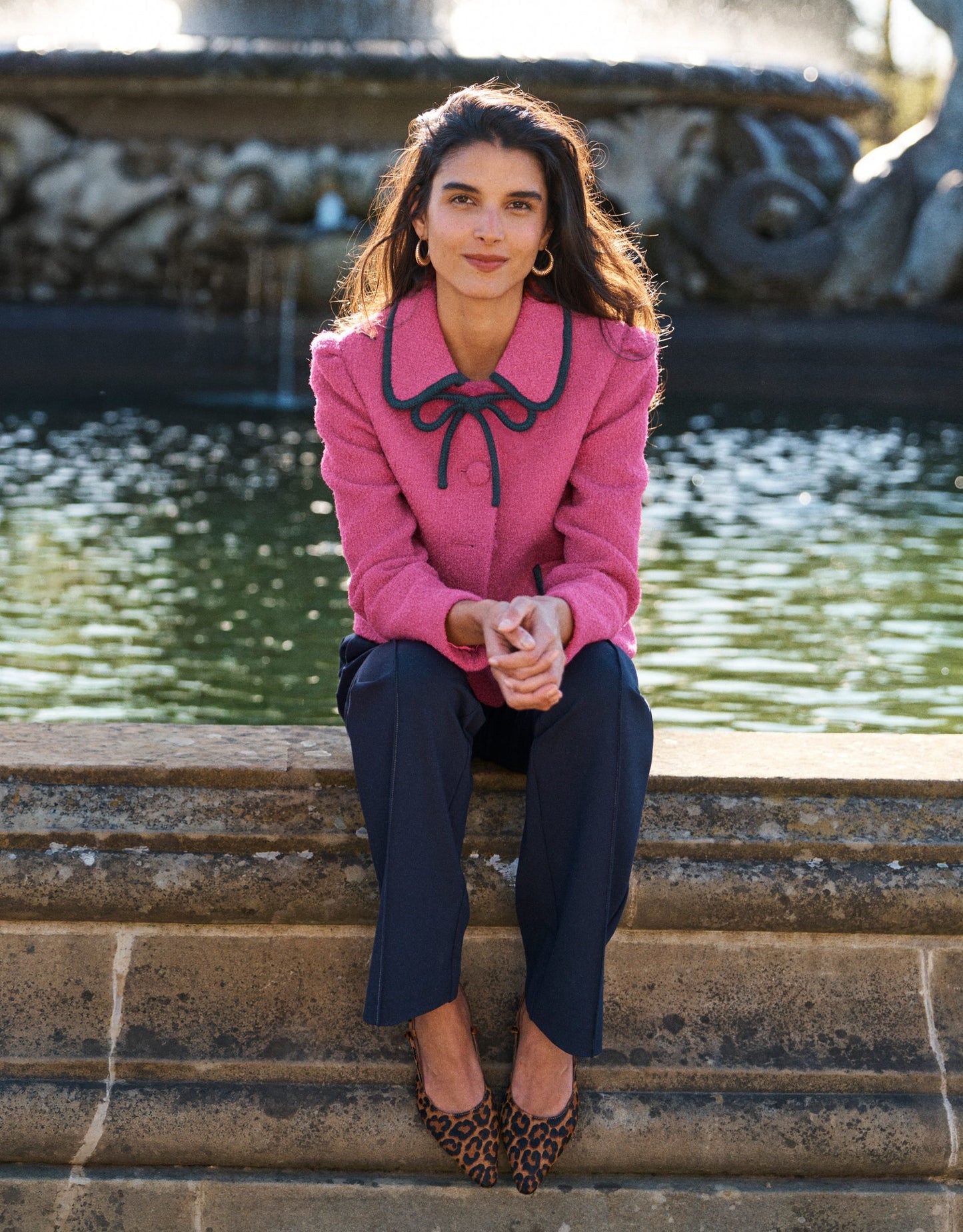 Branscombe Wool Bow Jacket-Pink Solid