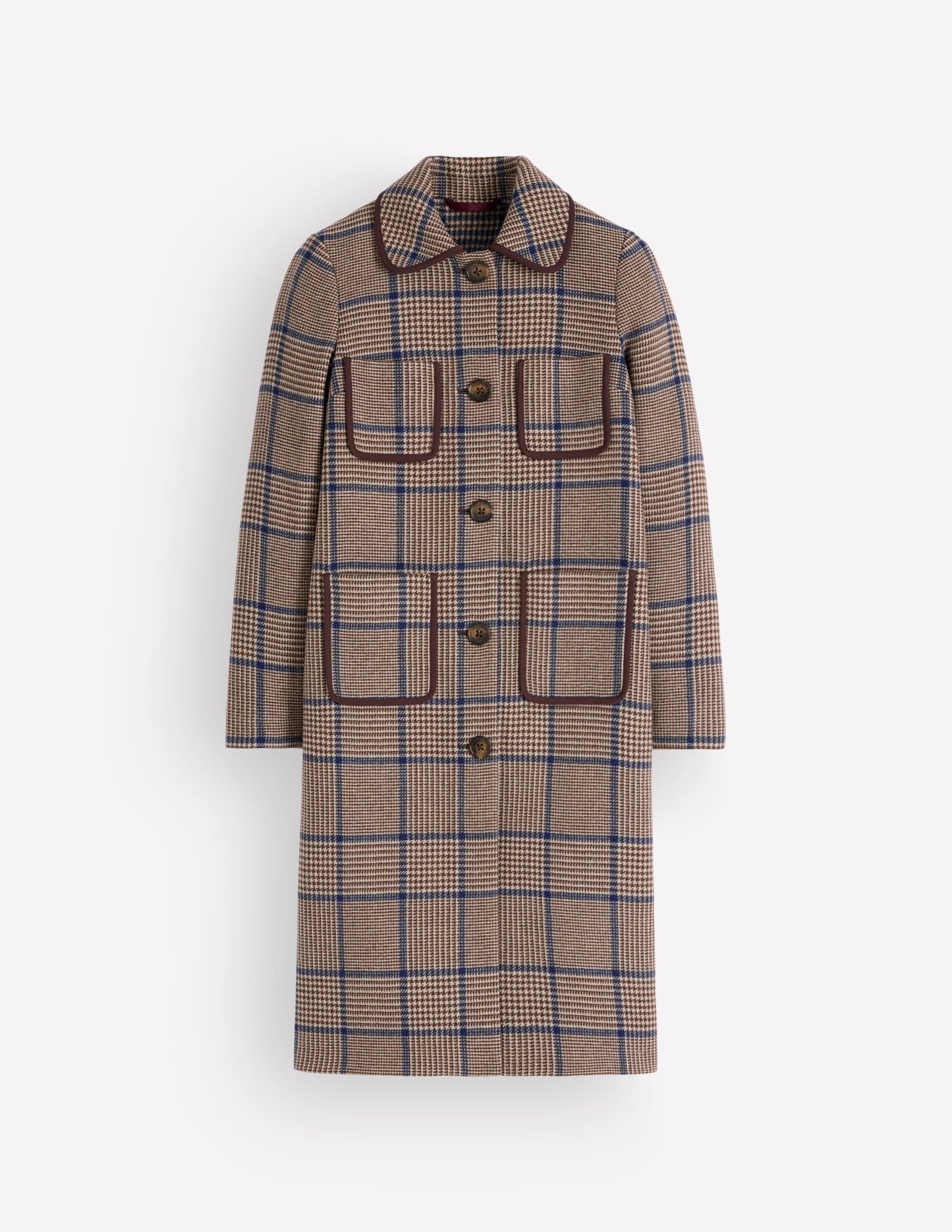 Patch Pocket Wool Blend Coat-Maroon, Teal Prince of Wales