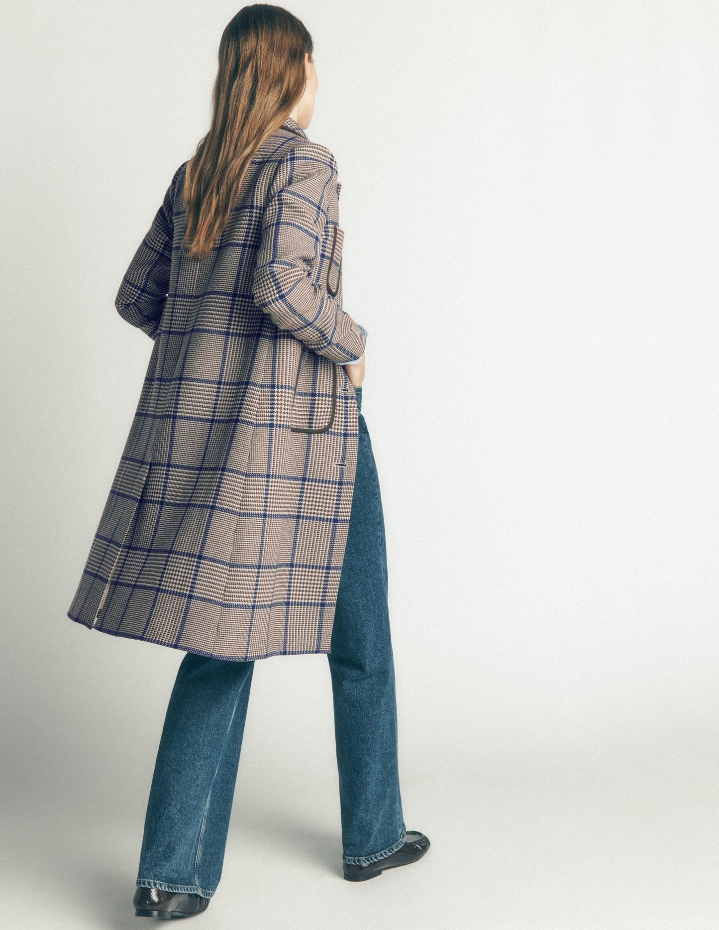 Patch Pocket Wool Blend Coat-Maroon, Teal Prince of Wales
