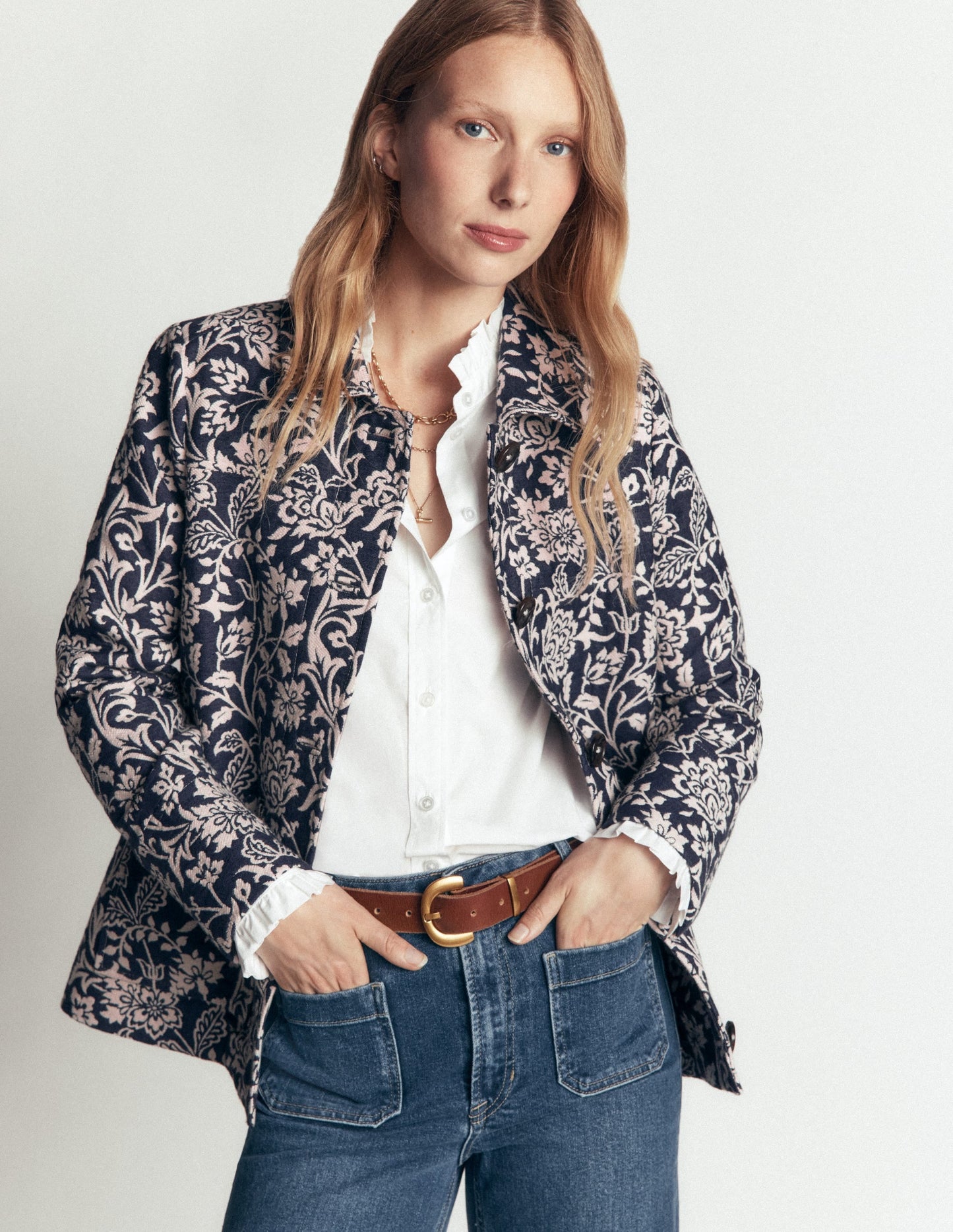 Fife Jacquard Chore Jacket-Navy