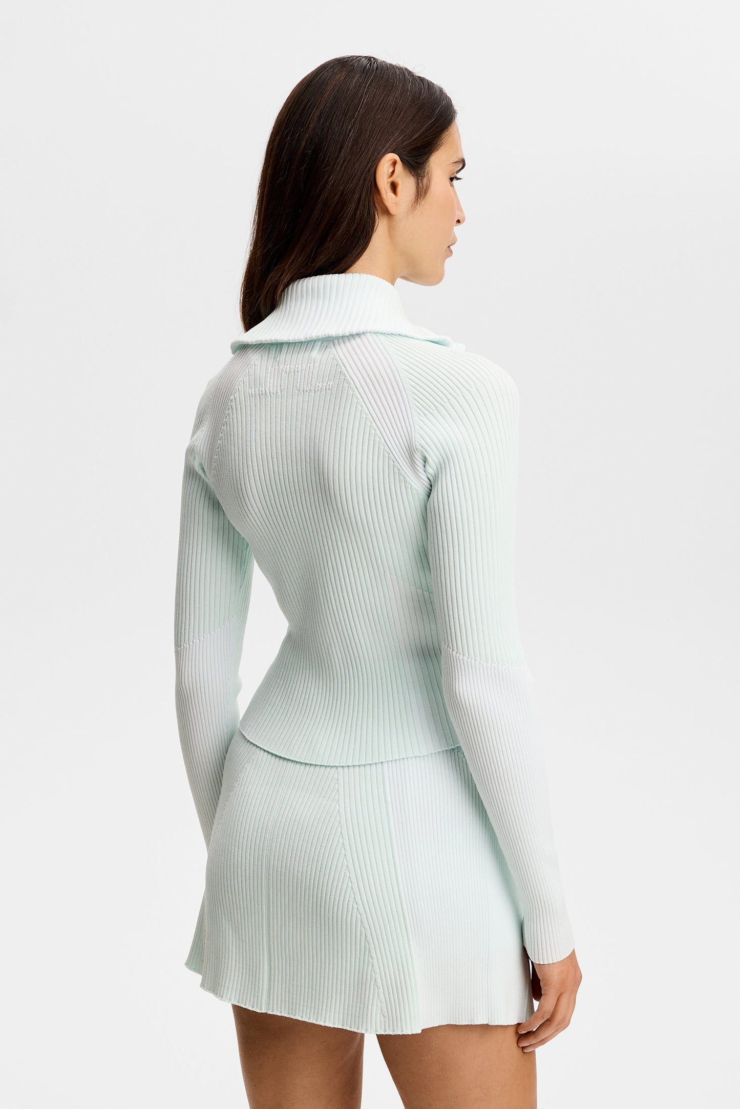 Terri Contrast Rib Zip Sweater / Sky Light
