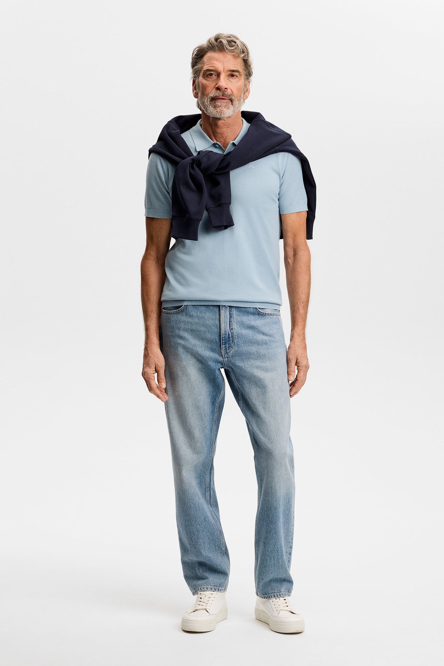Ridge Knitted Polo / Forget-Me-Not