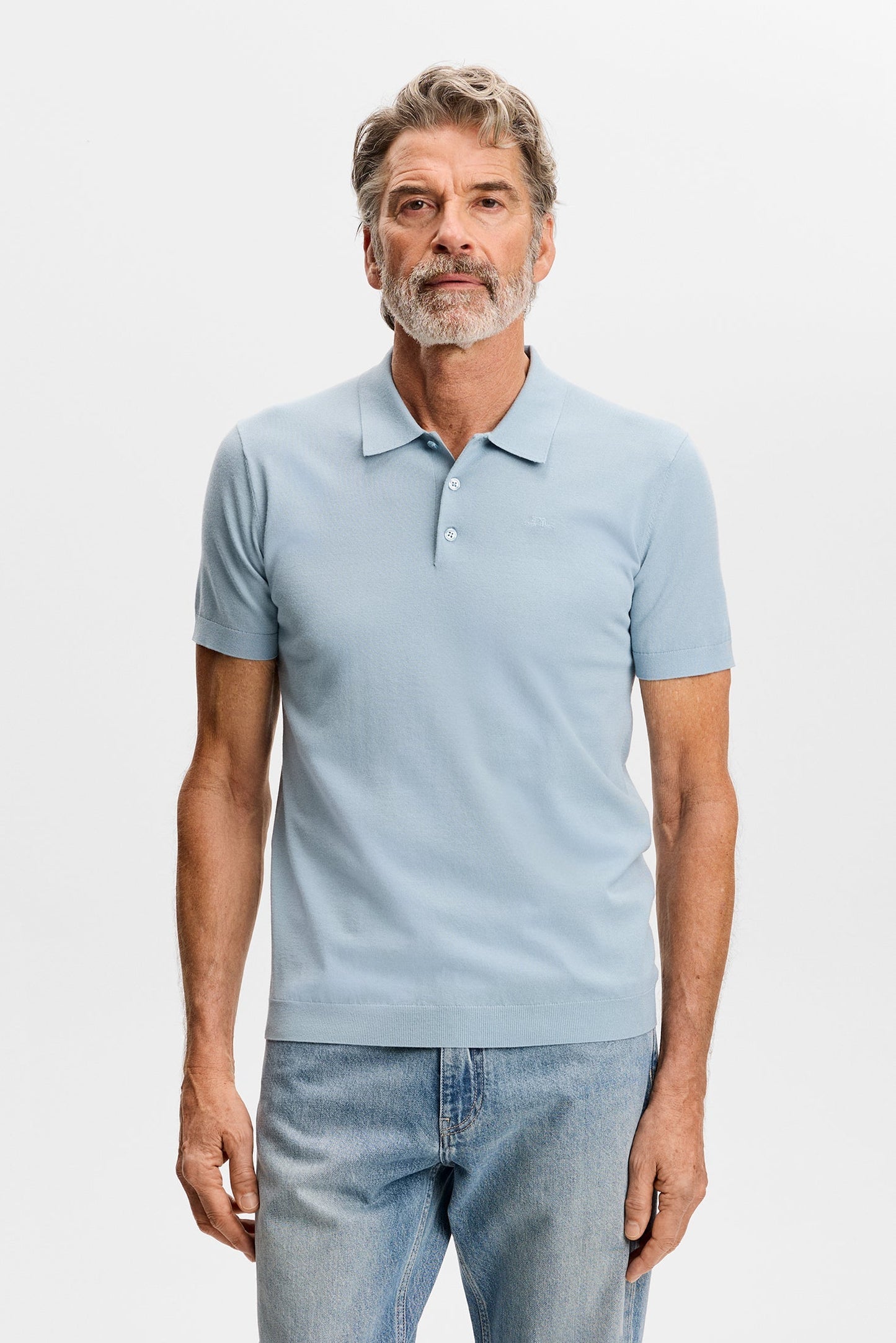Ridge Knitted Polo / Forget-Me-Not