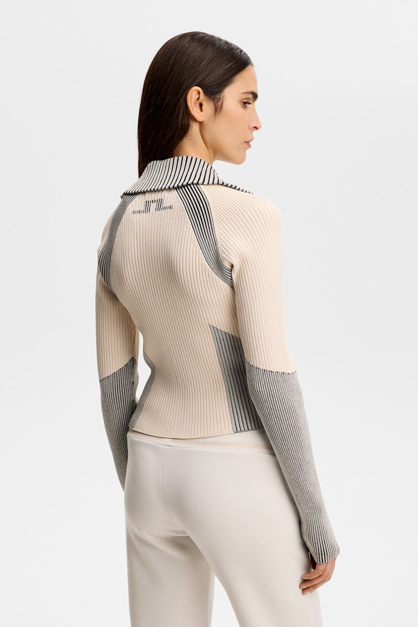 Terri Contrast Rib Zip Sweater / Moonbeam