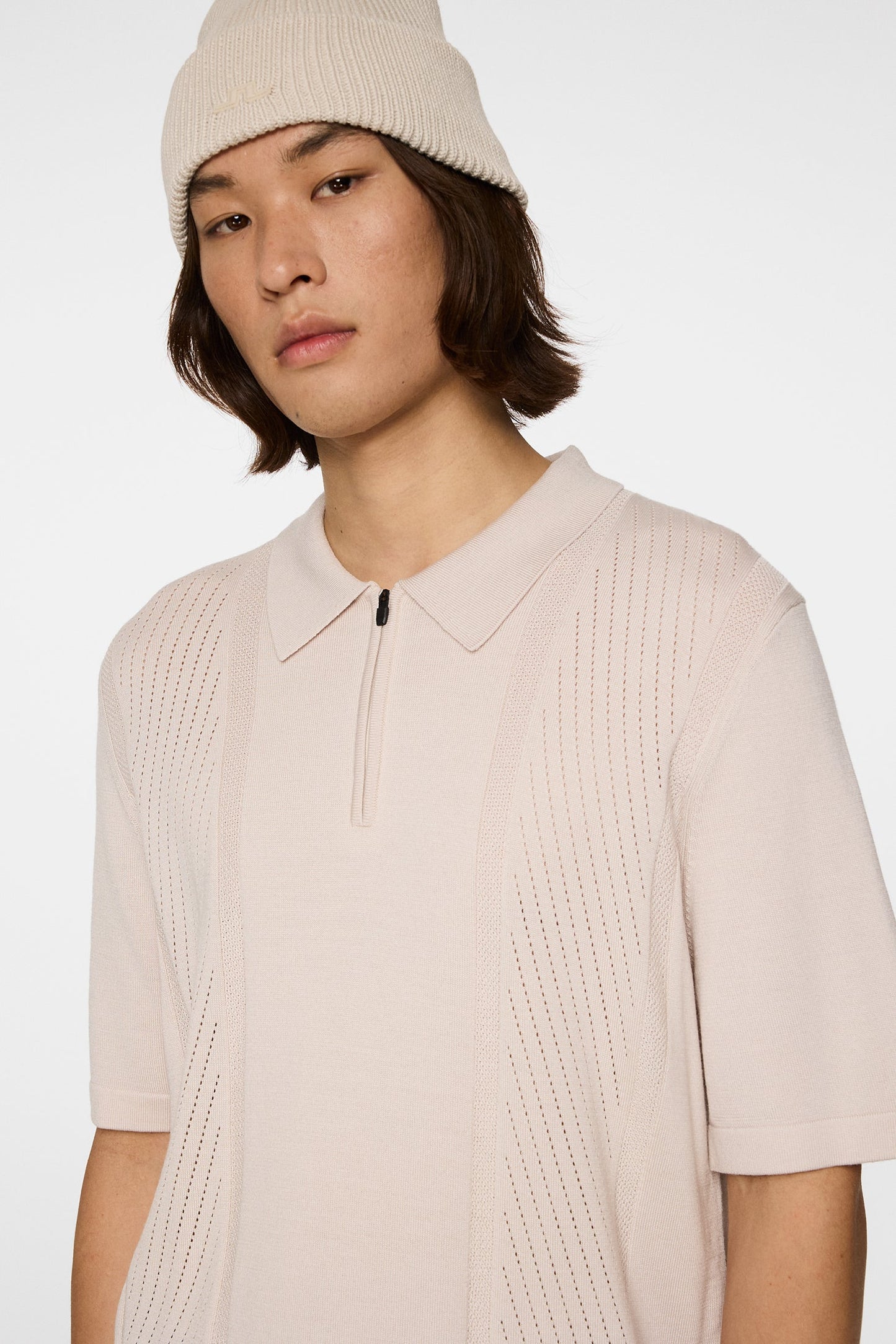 Remy Structure Zip Knit Polo / Moonbeam